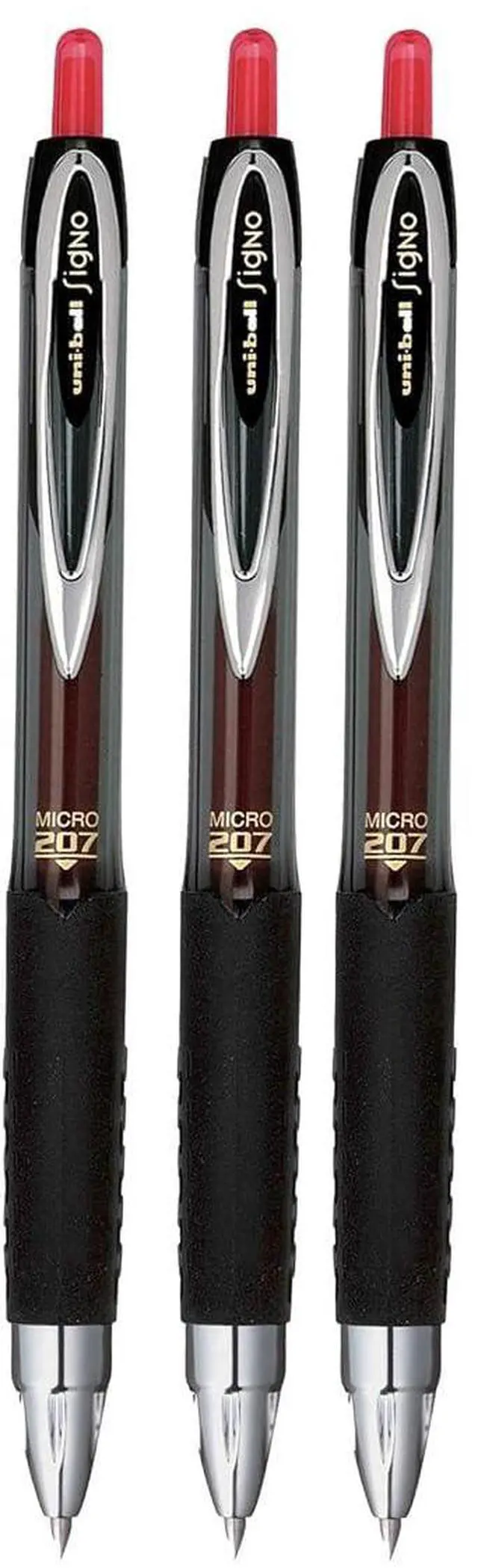 Main image of Signo 207 Roller Ball Retractable Gel Pens, Micro Point (0.5mm), Red Ink, 3 Count