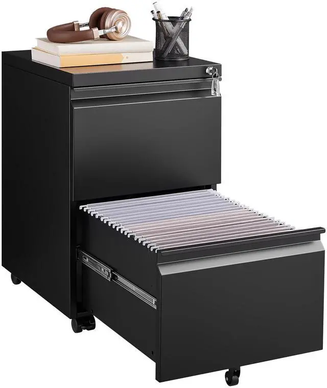 Main image of 2 Drawer Metal File Cabinet, Fully Assembled Locking Filing Cabinet with Anti-Tipping Wheels, Quiet Slide, Heavy-Duty Steel Construction, Fits A4 Letter Legal for Home Office, Matte Black