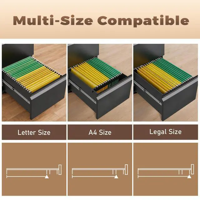 Alt view image 6 of 7 - 2 Drawer Metal File Cabinet, Fully Assembled Locking Filing Cabinet with Anti-Tipping Wheels, Quiet Slide, Heavy-Duty Steel Construction, Fits A4 Letter Legal for Home Office, Matte Black