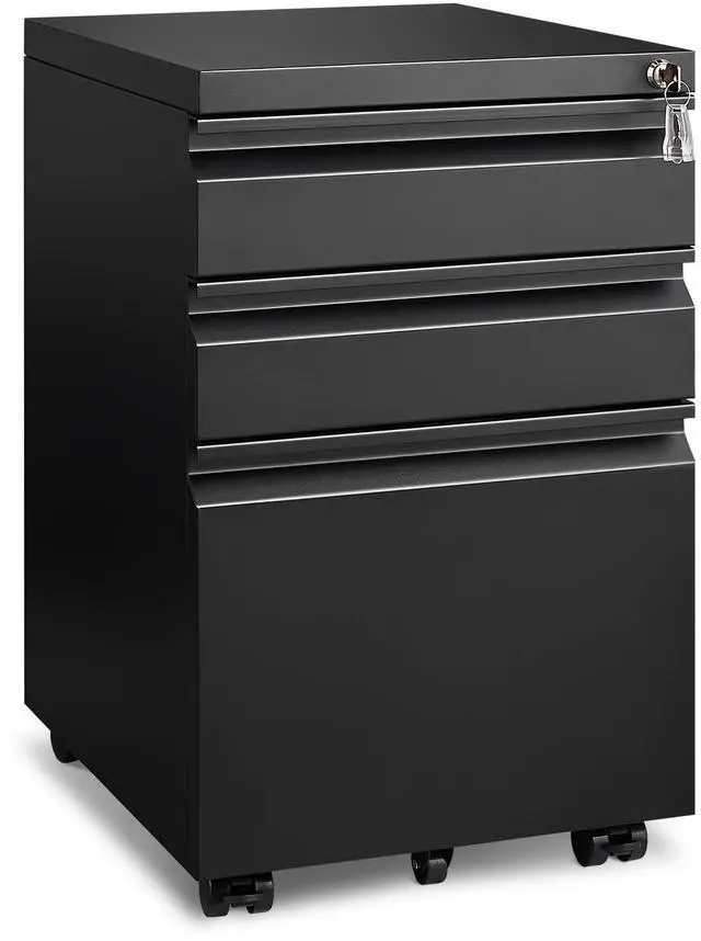 Main image of 3 Drawer File Cabinet for Home Office, Under Desk Mobile Filing Cabinet with Lock for A4-Size/Letter-Size/Legal-Size, Black (HSEJ-3D)