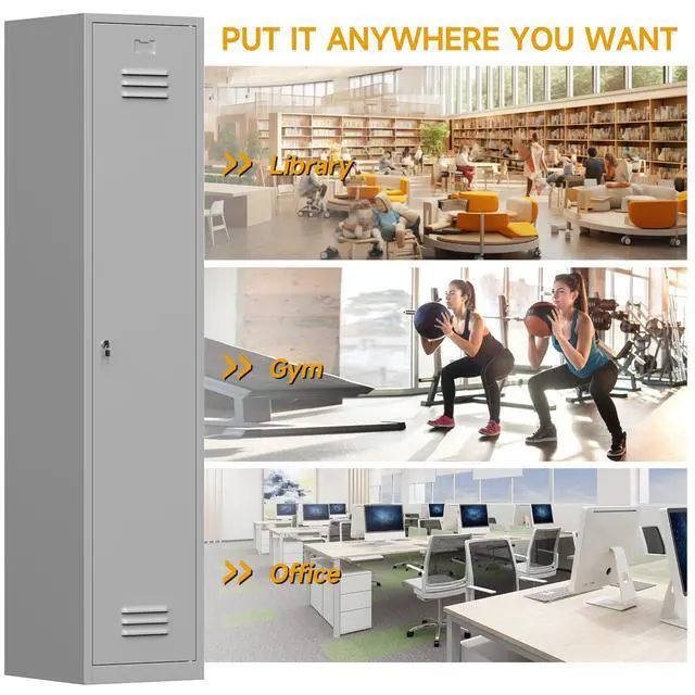 Alt view image 4 of 7 - 71'' Metal Locker with Keys for School,Gym,3 Tier Steel Office Storage Locker with Hook,Tall Cabinet for Employees,Light Gauge,Assembly Required(Gray, 1-Door)
