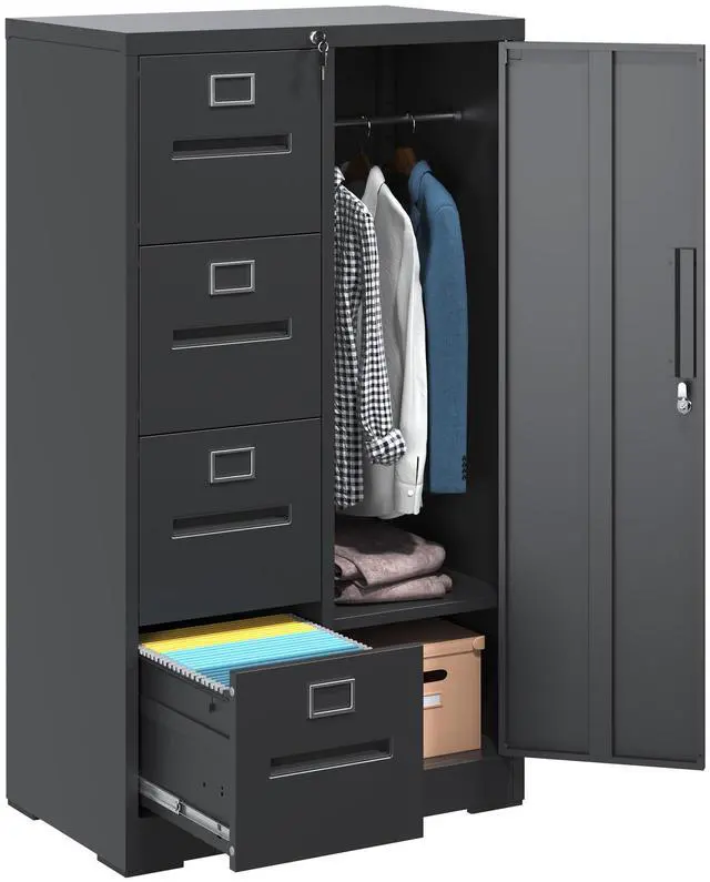 Main image of 4 Drawer Black File Cabinet with 1 Door,Metal Storage Locker Cabinets | Home Office Employee Locker Steel Lockable Filing Cabinets for Legal/Letter Size Files, Assembly Required