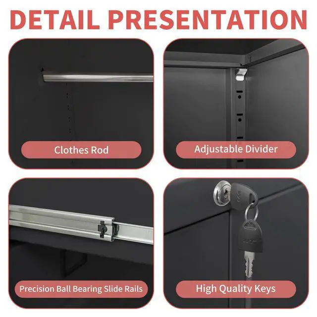 Alt view image 4 of 7 - 4 Drawer Black File Cabinet with 1 Door,Metal Storage Locker Cabinets | Home Office Employee Locker Steel Lockable Filing Cabinets for Legal/Letter Size Files, Assembly Required