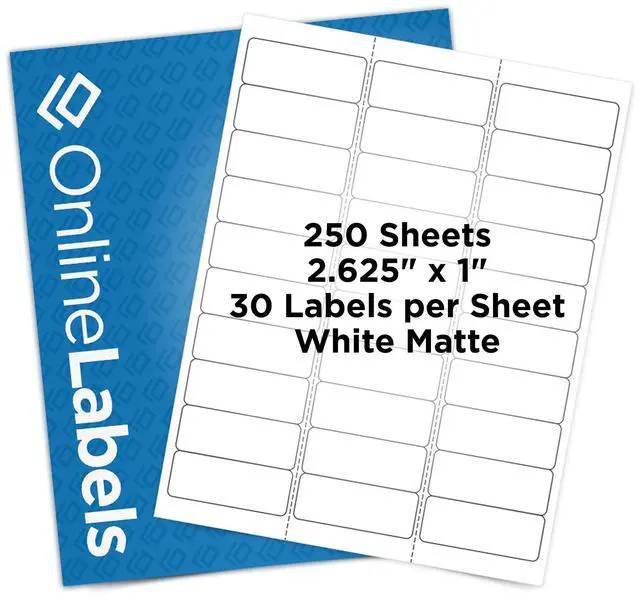 Main image of OnlineLabels 2.625" x 1" Address Labels - White Matte - 250 Sheets | Permanent Adhesive, Blank Rectangle Labels, Inkjet & Laser Compatible, Ideal for Address, Shipping, & Barcodes