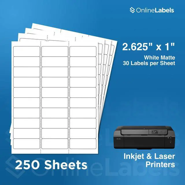 Alt view image 2 of 7 - OnlineLabels 2.625" x 1" Address Labels - White Matte - 250 Sheets | Permanent Adhesive, Blank Rectangle Labels, Inkjet & Laser Compatible, Ideal for Address, Shipping, & Barcodes