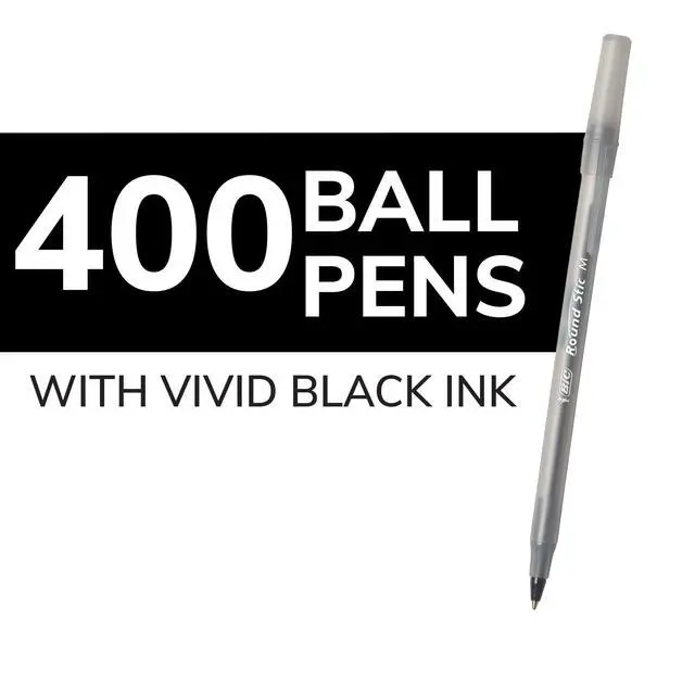 Alt view image 2 of 6 - Round Stic Xtra Life Black Ballpoint Pens, Medium Point, 400-Count | 1.0mm Tip Size, Flexible Round Barrel, Comfortable Writing, No. 1 Selling, Smooth Ink Flow, Reliable Everyday Performance