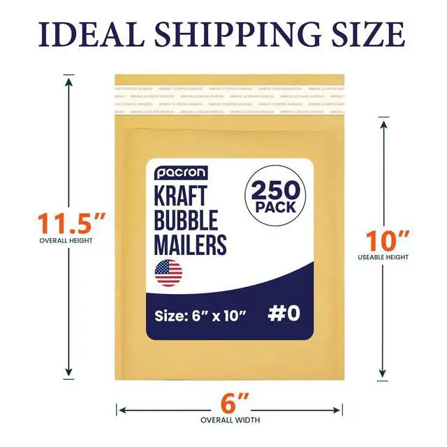 Alt view image 2 of 7 - Self-Seal Kraft Bubble Mailers 6x10, 250-Pack Padded Envelopes | Bubble-lined interior protects jewelry, cosmetics, accessories & small parts. Tear-resistant, lightweight, peel-and-seal