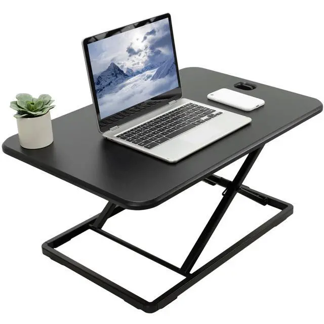 Main image of Ultra-Slim Single Top Height Adjustable Standing Desk Riser, Compact Sit Stand Desktop Converter for Monitor or Laptop, Black, DESK-V001J