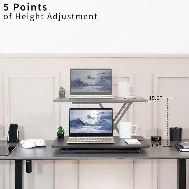 Alt view image 3 of 7 - Ultra-Slim Single Top Height Adjustable Standing Desk Riser, Compact Sit Stand Desktop Converter for Monitor or Laptop, Black, DESK-V001J