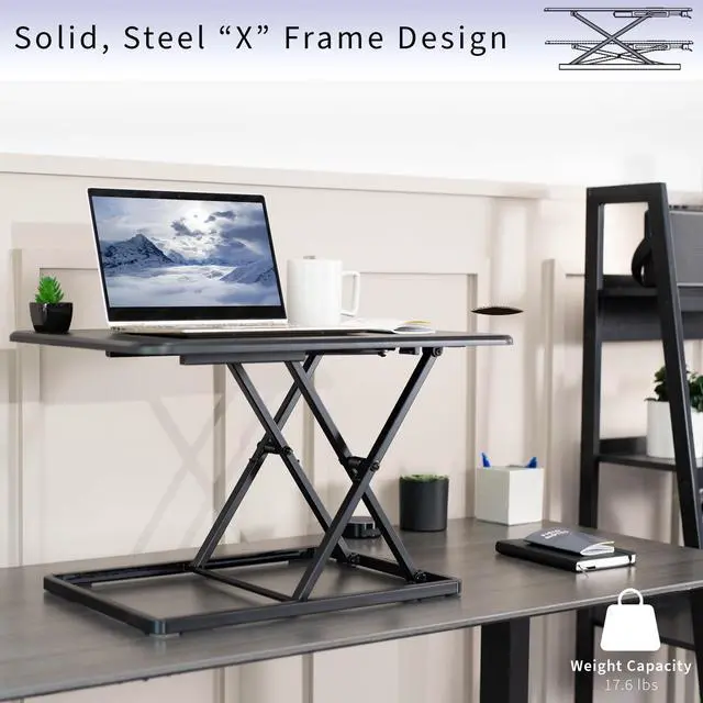 Alt view image 4 of 7 - Ultra-Slim Single Top Height Adjustable Standing Desk Riser, Compact Sit Stand Desktop Converter for Monitor or Laptop, Black, DESK-V001J