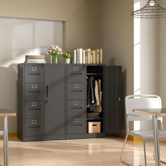 Alt view image 7 of 7 - 4 Drawer Black File Cabinet with 1 Door,Metal Storage Locker Cabinets | Home Office Employee Locker Steel Lockable Filing Cabinets for Legal/Letter Size Files, Assembly Required