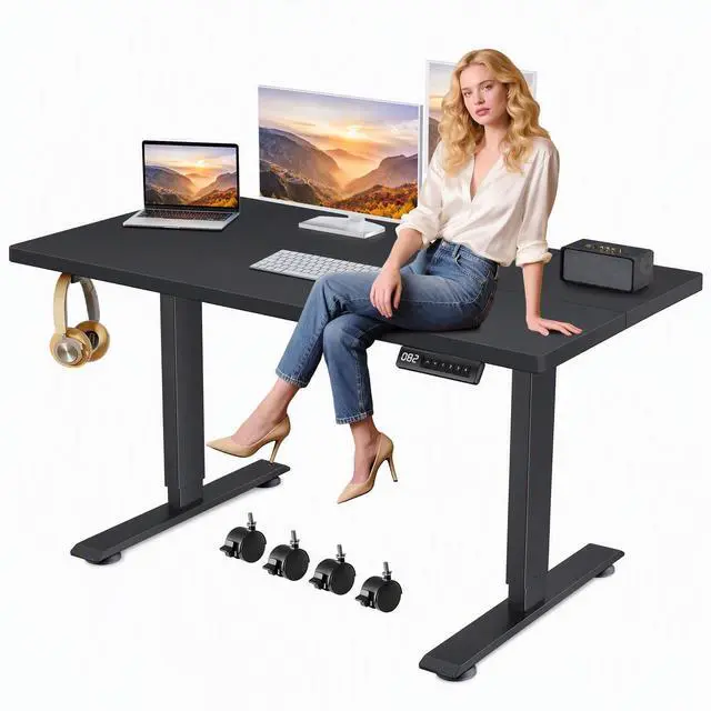 Main image of Hmimi 71'' ×28'' Large Height Adjustable Electric Standing Desk | Lockable Wheels, 4 Memory Presets, 2 Cable Holes, 2 Hooks, Free 40''×18'' Mouse Pad, Anti-Collision System, Black