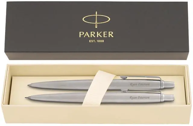 Main image of Parker Jotter Personalized Ballpoint Pen and Pencil Set in Stainless Steel | Engraved Pen for Graduation, Promotion, Engineer and Architect