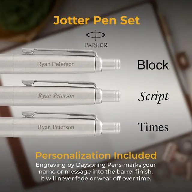 Alt view image 3 of 6 - Parker Jotter Personalized Ballpoint Pen and Pencil Set in Stainless Steel | Engraved Pen for Graduation, Promotion, Engineer and Architect