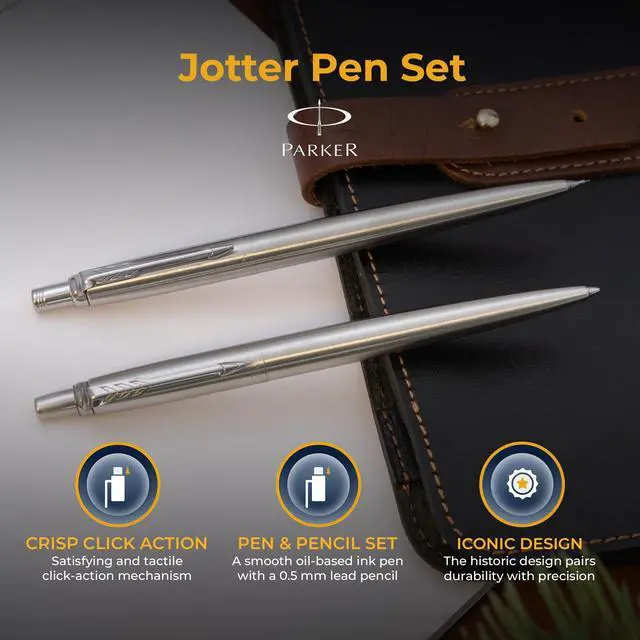 Alt view image 4 of 6 - Parker Jotter Personalized Ballpoint Pen and Pencil Set in Stainless Steel | Engraved Pen for Graduation, Promotion, Engineer and Architect