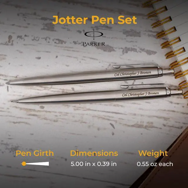 Alt view image 5 of 6 - Parker Jotter Personalized Ballpoint Pen and Pencil Set in Stainless Steel | Engraved Pen for Graduation, Promotion, Engineer and Architect
