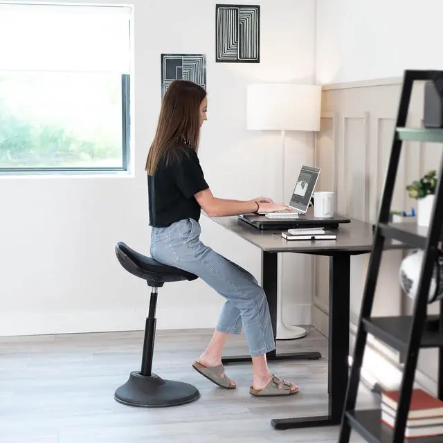Alt view image 6 of 7 - Ultra-Slim Single Top Height Adjustable Standing Desk Riser, Compact Sit Stand Desktop Converter for Monitor or Laptop, Black, DESK-V001J