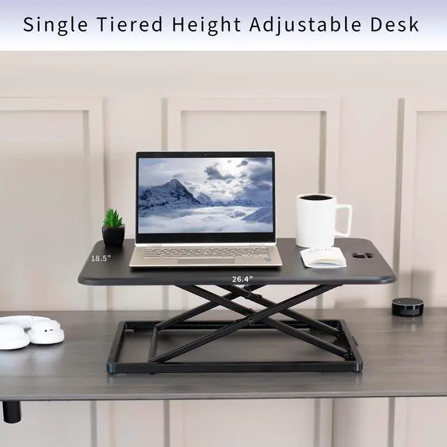 Alt view image 7 of 7 - Ultra-Slim Single Top Height Adjustable Standing Desk Riser, Compact Sit Stand Desktop Converter for Monitor or Laptop, Black, DESK-V001J