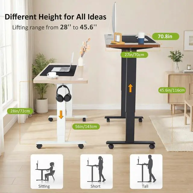 Alt view image 3 of 7 - Electric Standing Desk Adjustable Height, 71 x 28 Inch Sit Stand up Desk with Large Mouse Pad, Double Metal Hook,4 Wheels,4 Memory Preset Heights Home Office Computer DeskBrown