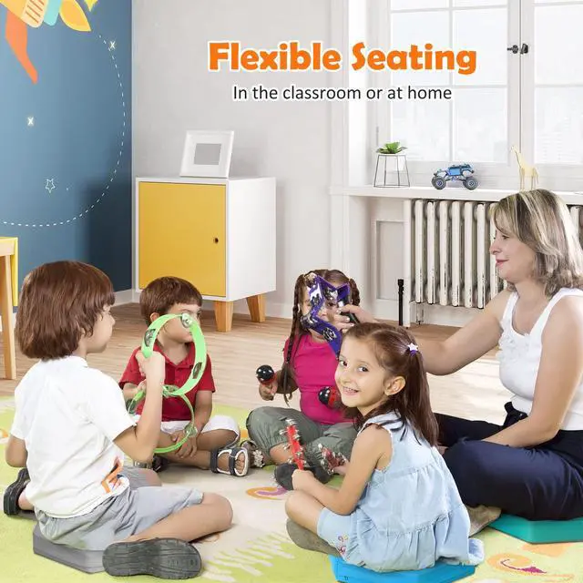 Alt view image 3 of 7 - 6PCS Floor Cushions for Kids, 15 Inch Flexible Alternative Portable Classroom Seating with Handles, Easy to Clean, Thick Soft Foam Hexagon Comfy Seats for Daycare Preschool (Hexagon, Blue)