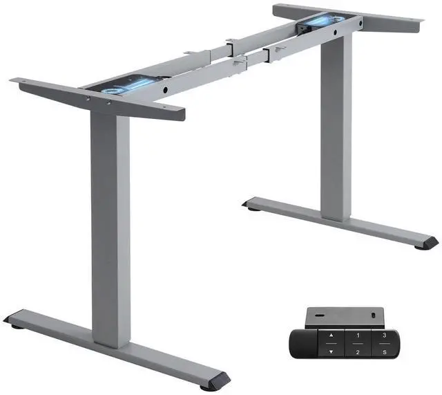 Main image of Dual Motor Standing Desk Frame, 225 lbs Capacity, Gray | Dual motors, 225 lb capacity, memory presets, anti-collision Height 27.6"-47.3", width 43"-59"