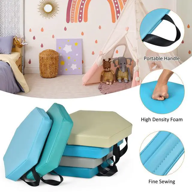 Alt view image 5 of 7 - 6PCS Floor Cushions for Kids, 15 Inch Flexible Alternative Portable Classroom Seating with Handles, Easy to Clean, Thick Soft Foam Hexagon Comfy Seats for Daycare Preschool (Hexagon, Blue)