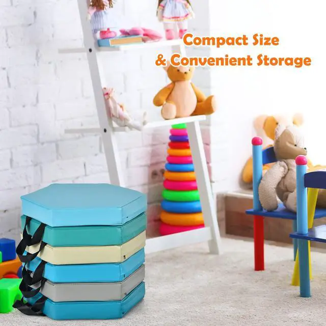 Alt view image 6 of 7 - 6PCS Floor Cushions for Kids, 15 Inch Flexible Alternative Portable Classroom Seating with Handles, Easy to Clean, Thick Soft Foam Hexagon Comfy Seats for Daycare Preschool (Hexagon, Blue)