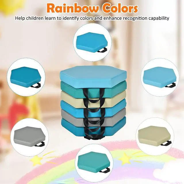 Alt view image 4 of 7 - 6PCS Floor Cushions for Kids, 15 Inch Flexible Alternative Portable Classroom Seating with Handles, Easy to Clean, Thick Soft Foam Hexagon Comfy Seats for Daycare Preschool (Hexagon, Blue)