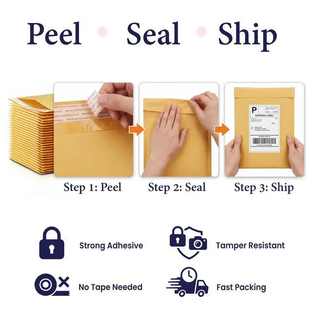 Alt view image 3 of 7 - Self-Seal Kraft Bubble Mailers 6x10, 250-Pack Padded Envelopes | Bubble-lined interior protects jewelry, cosmetics, accessories & small parts. Tear-resistant, lightweight, peel-and-seal