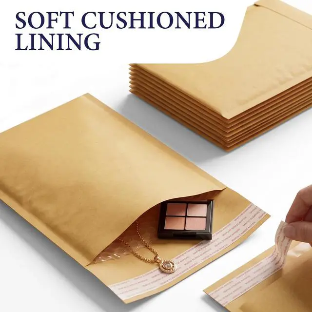 Alt view image 4 of 7 - Self-Seal Kraft Bubble Mailers 6x10, 250-Pack Padded Envelopes | Bubble-lined interior protects jewelry, cosmetics, accessories & small parts. Tear-resistant, lightweight, peel-and-seal