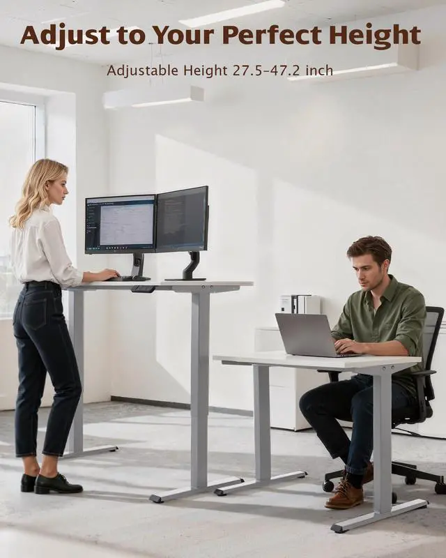 Alt view image 4 of 7 - Dual Motor Standing Desk Frame, 225 lbs Capacity, Gray | Dual motors, 225 lb capacity, memory presets, anti-collision Height 27.6"-47.3", width 43"-59"