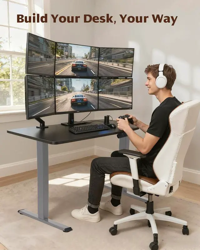 Alt view image 6 of 7 - Dual Motor Standing Desk Frame, 225 lbs Capacity, Gray | Dual motors, 225 lb capacity, memory presets, anti-collision Height 27.6"-47.3", width 43"-59"