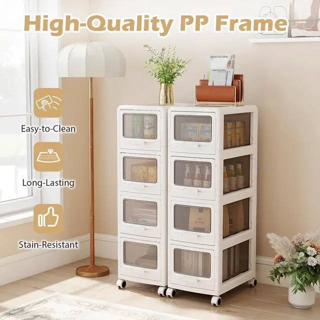 Alt view image 7 of 7 - 4-Tier Rolling Storage Cart, Utility Cart with 4 Drawers & Lockable Wheels for School Art Craft Supplies, Plastic Organizer and Storage for Kitchen, Bedroom and Home Office