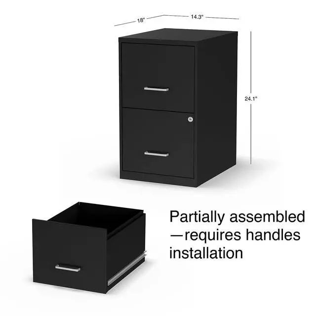 Alt view image 3 of 7 - 2-Drawer Vertical File Cabinet, Letter Size Documents, Lockable, 18.9" D x 14.3" W x 24.1" H, Black | 18.9in D x 14.3in W x 24.1in H. Secure storage for letter-size documents