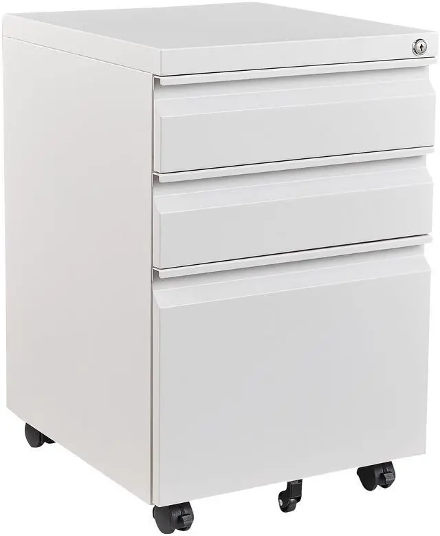 Main image of 3 Drawer Mobile Metal File Cabinet, White Filling Cabinets with Lock, Pre-Built Office Storage File Cabinet with Wheels Under Desk - Assembled Required