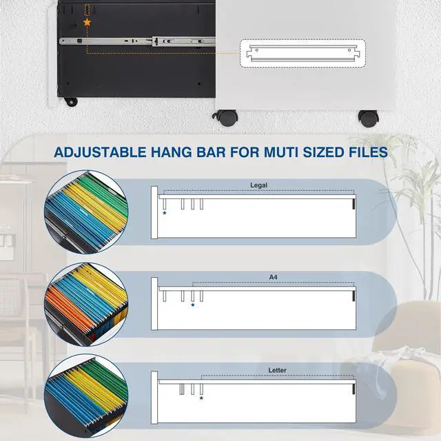 Alt view image 3 of 6 - 3 Drawer Mobile Metal File Cabinet, White Filling Cabinets with Lock, Pre-Built Office Storage File Cabinet with Wheels Under Desk - Assembled Required