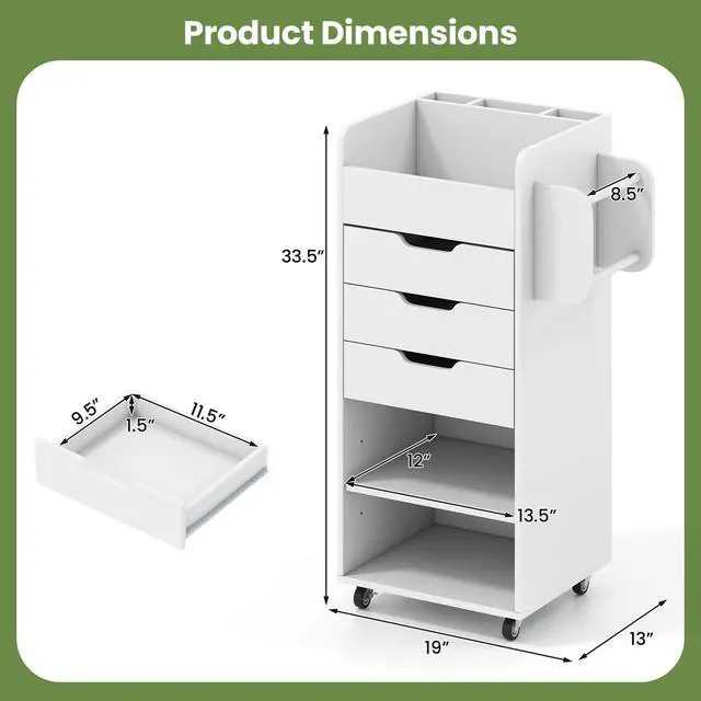 Alt view image 2 of 7 - Craft Storage Cart - Utility Organizer Cart with 3 Drawers, 3 Shelves, 3 Slotted Compartments, 2 Rolling Rods, Crafting Sewing Cabinet on Wheels for Wrapping Paper Scrapbook Ribbon (White)