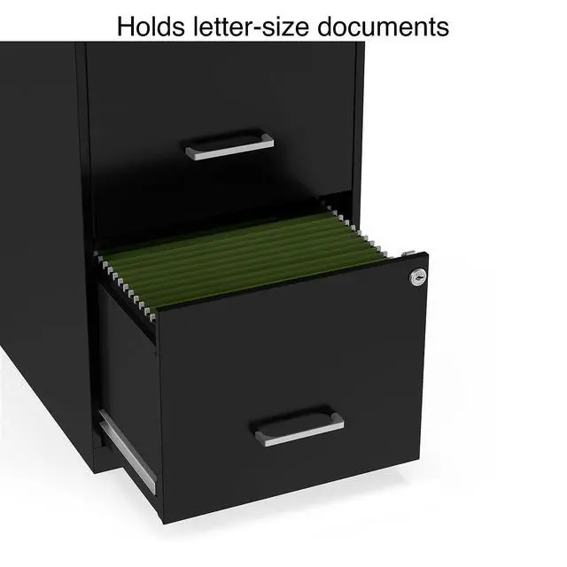 Alt view image 5 of 7 - 2-Drawer Vertical File Cabinet, Letter Size Documents, Lockable, 18.9" D x 14.3" W x 24.1" H, Black | 18.9in D x 14.3in W x 24.1in H. Secure storage for letter-size documents