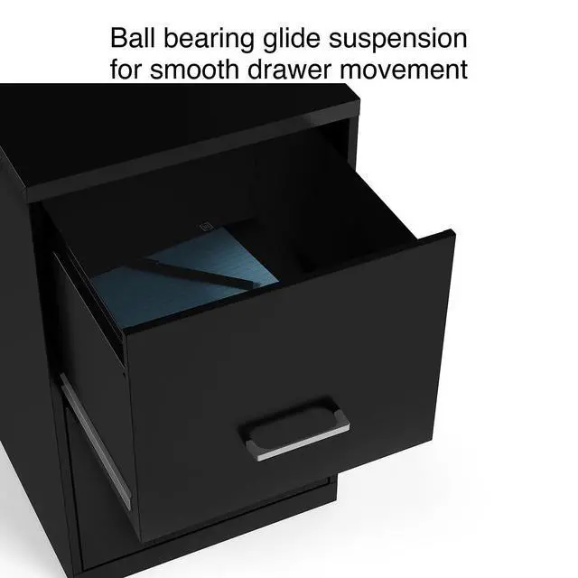 Alt view image 6 of 7 - 2-Drawer Vertical File Cabinet, Letter Size Documents, Lockable, 18.9" D x 14.3" W x 24.1" H, Black | 18.9in D x 14.3in W x 24.1in H. Secure storage for letter-size documents
