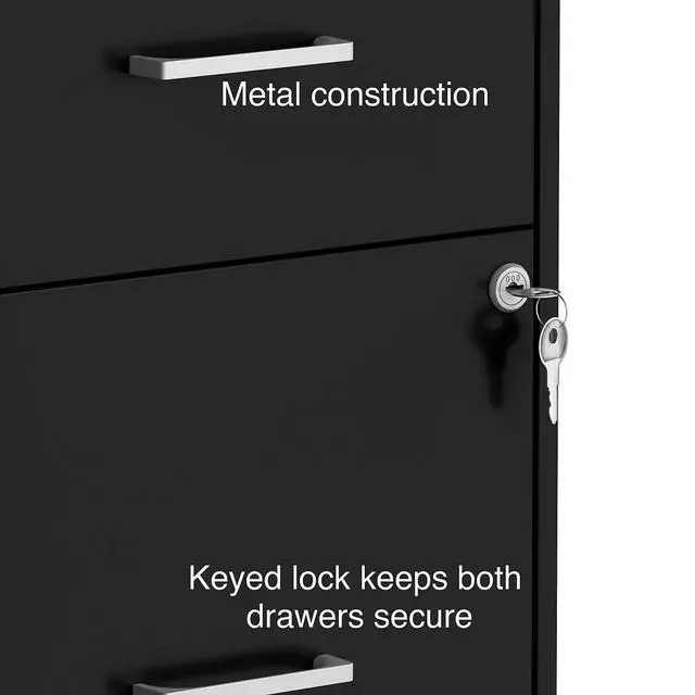Alt view image 7 of 7 - 2-Drawer Vertical File Cabinet, Letter Size Documents, Lockable, 18.9" D x 14.3" W x 24.1" H, Black | 18.9in D x 14.3in W x 24.1in H. Secure storage for letter-size documents