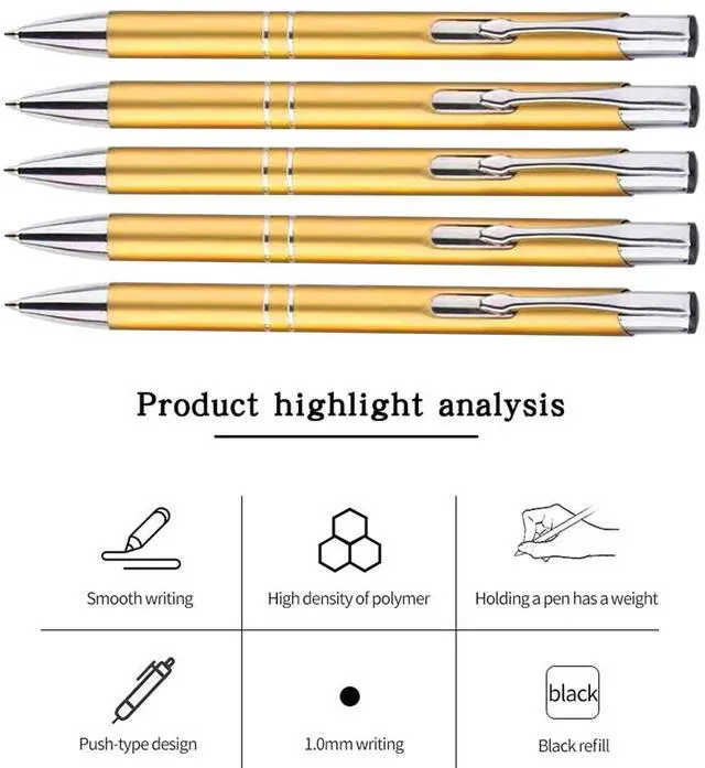 Alt view image 2 of 7 - 50PACK Personalized Pens Custom Black writing - Metal Name pens - Laser Engraved with Your Text or Message (Gold)