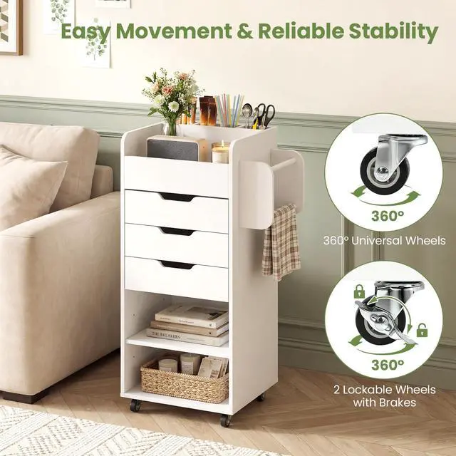 Alt view image 5 of 7 - Craft Storage Cart - Utility Organizer Cart with 3 Drawers, 3 Shelves, 3 Slotted Compartments, 2 Rolling Rods, Crafting Sewing Cabinet on Wheels for Wrapping Paper Scrapbook Ribbon (White)