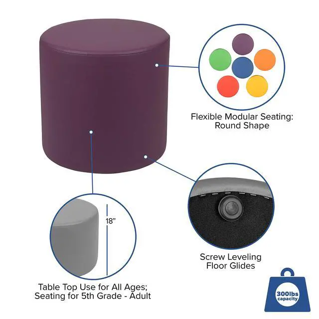 Alt view image 5 of 7 - Purple 18" H Soft Seating Flexible Circle | For Classrooms and Common Spaces, Flexible Seating, Easy to Move