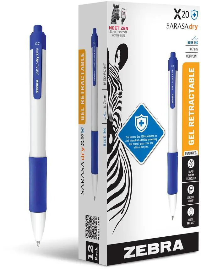 Main image of SARASA X20+ Retractable Gel Pen, Blue Ink, 0.7mm, 12-Pack | Fast-Drying Ink, Smear-Resistant, Protective Coated Comfort Barrel, Ideal for Left-Handed Writers, Medium Point Tip (41620)