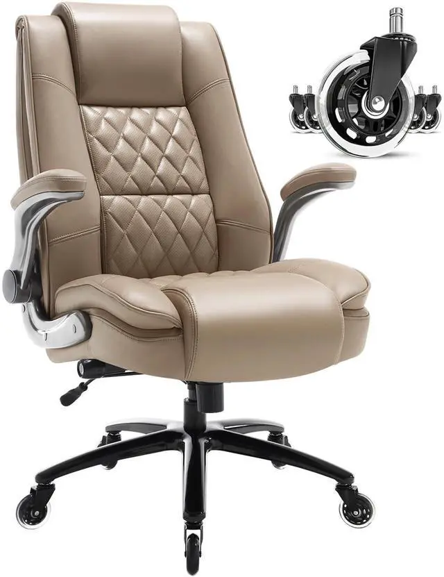 Main image of High Back Office Chair, Ergonomic Executive Computer Desk Chair | Flip Arms, Adjustable Built-in Lumbar Support, Thick Padded, Strong Metal Base, Quiet Wheels Work Chairs for Long Hours