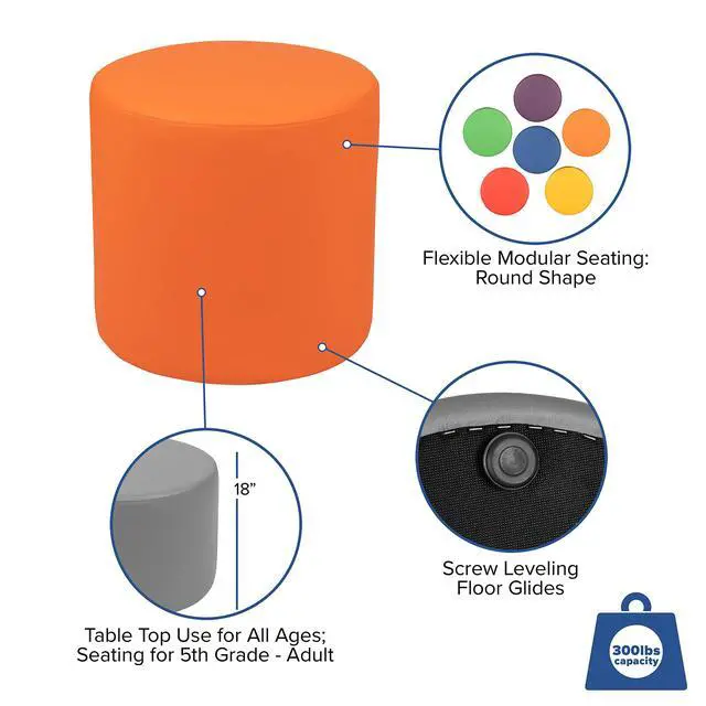Alt view image 5 of 7 - Orange 18" H Soft Seating Flexible Circle | For Classrooms and Common Spaces, Flexible Seating, Easy to Move