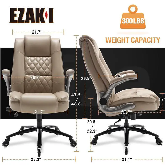Alt view image 3 of 7 - High Back Office Chair, Ergonomic Executive Computer Desk Chair | Flip Arms, Adjustable Built-in Lumbar Support, Thick Padded, Strong Metal Base, Quiet Wheels Work Chairs for Long Hours