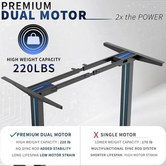 Alt view image 4 of 7 - Heavy Duty Dual Motor Electric Sit Stand Desk Frame, 220 lbs Capacity up to 77" x 43" Tops, Memory Controller Height Adjustable Frame Only, Black, DESK-E-200B