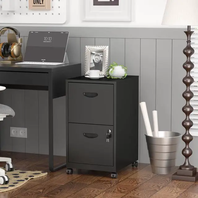 Alt view image 2 of 7 - 2 Drawer File Cabinet,Metal Mobile File Cabinet with Lock Black | Filing Cabinet with Wheel,Vertical File Cabinet for Home Office,Under Desk Rolling File Cabinets for Hanging Letter/A4
