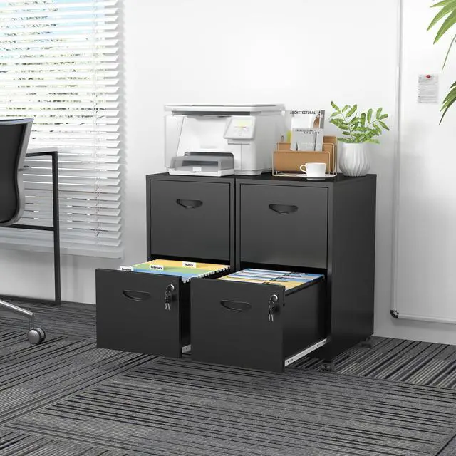 Alt view image 4 of 7 - 2 Drawer File Cabinet,Metal Mobile File Cabinet with Lock Black | Filing Cabinet with Wheel,Vertical File Cabinet for Home Office,Under Desk Rolling File Cabinets for Hanging Letter/A4
